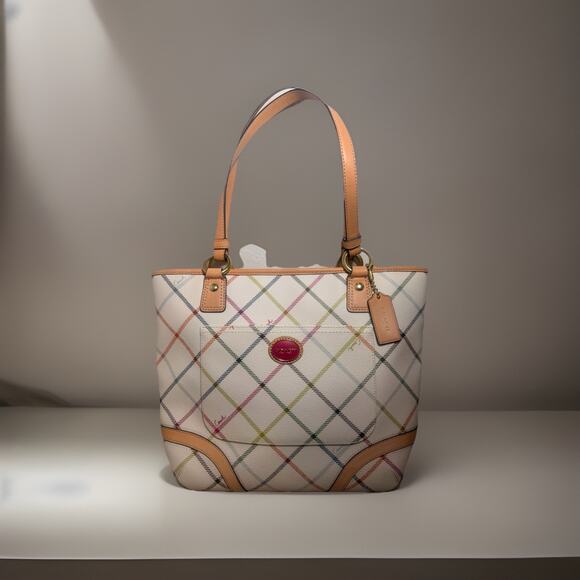 Coach F21863 Peyton Tattersall Tote B4 Multicolor Check Shoulder Bag NWT - Picture 11 of 14